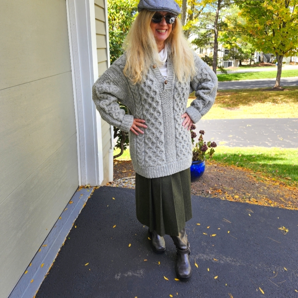 Artesania Sinai Gray Wool Cable Knit Sweater, Os, $68